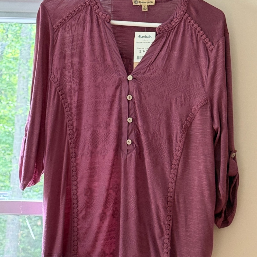 Democracy Plum Button-Front Blouse